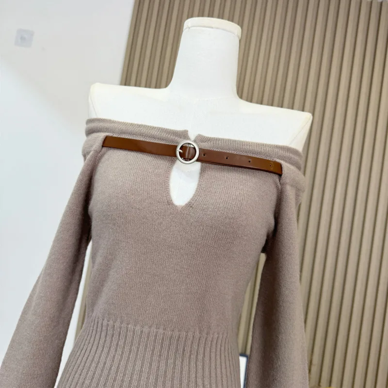 Женский трикотажный свитер с открытыми плечами повседневный элегантный базовый