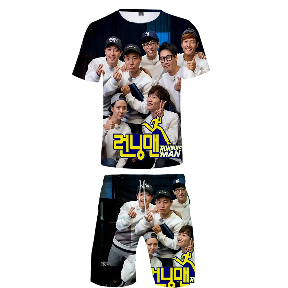 

Women/Men Two Piece Set Summer T Shirt+Shorts Variety Reality Show Casual Streetwear&Pant Running Man Ko Trendy Popular