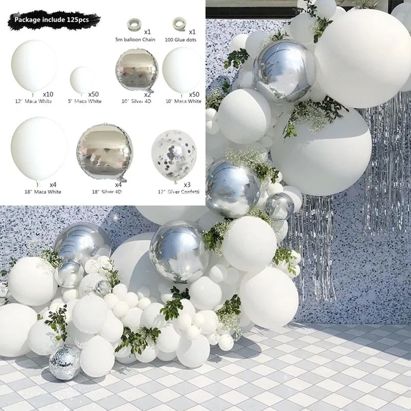 125pcs white balloon chain theme suit irregular arch support birthday party decoration