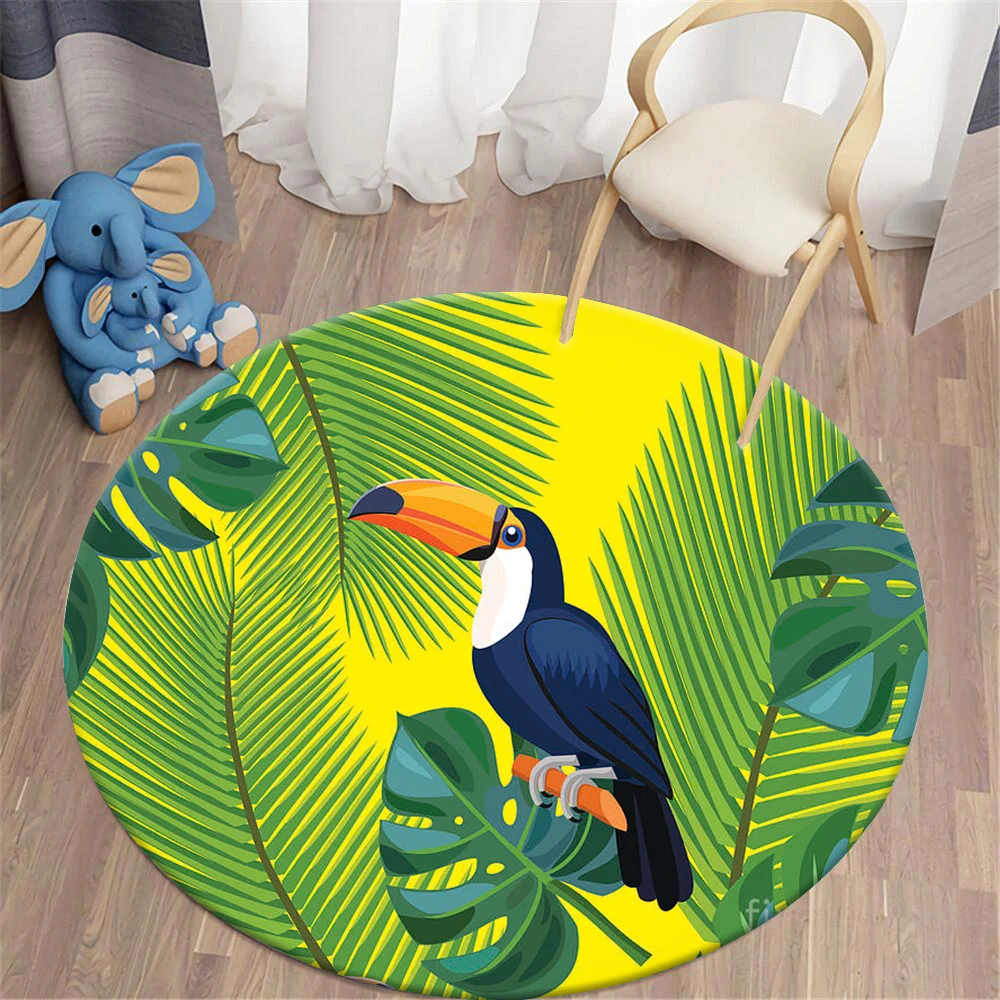 

CLOOCL Modern Round Carpets European Leaf Parrot One-Side Printing Bedside Chair Mat Durable Rugs Anti-Slip Mat Home Textile