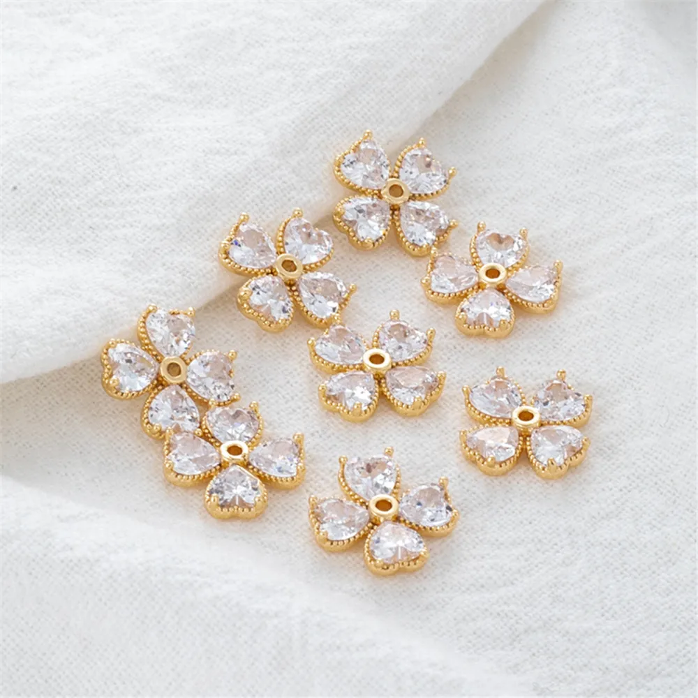 

14k gold color retaining heart-shaped four-leaf clover medium hole zircon 10mm pendant bracelet necklace manual diy accessories