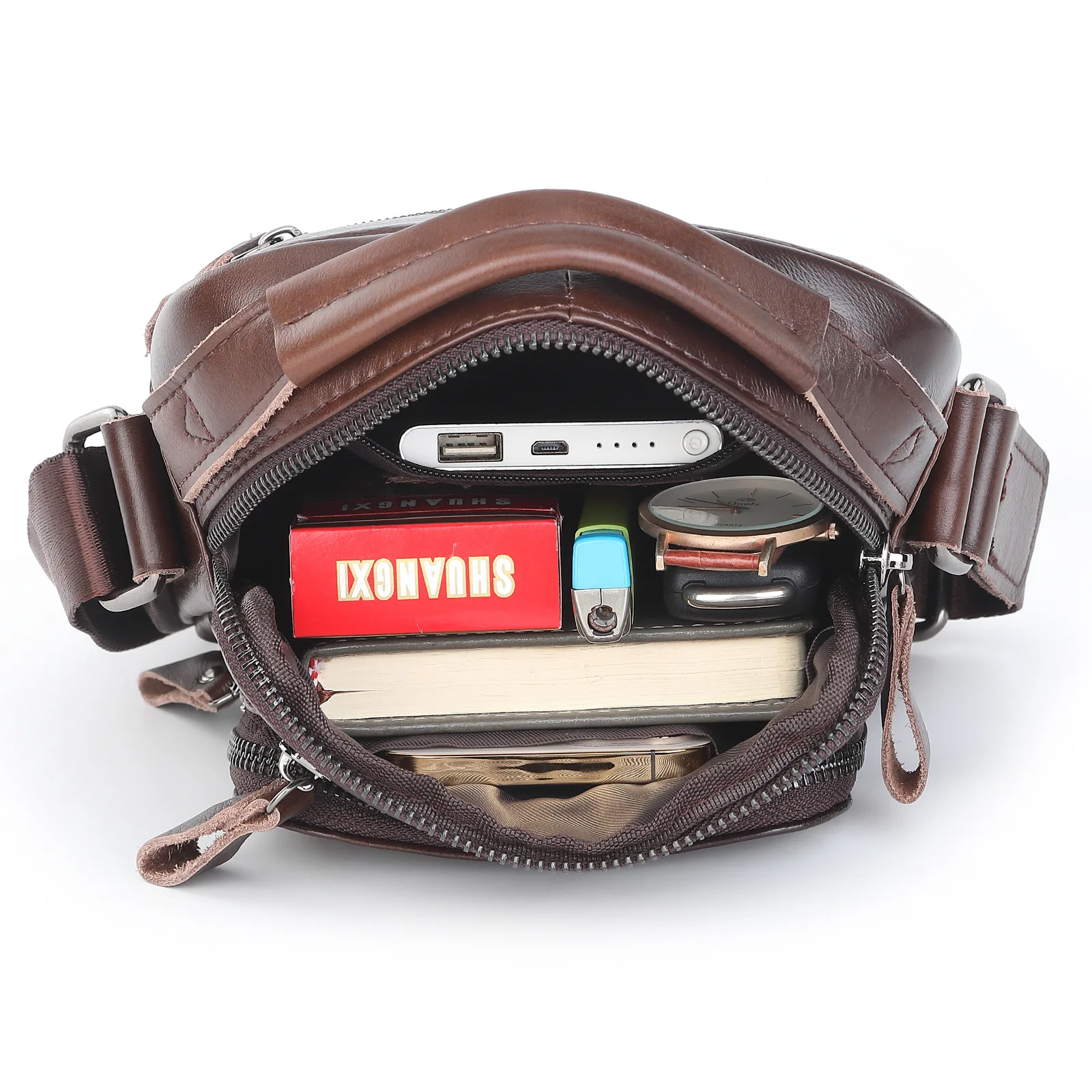 Sling Bag Men Genuine Leather Crossbody Messenger Bags for Male Spliter Leather Shoulder Bag Large Capacity Man's Handbag