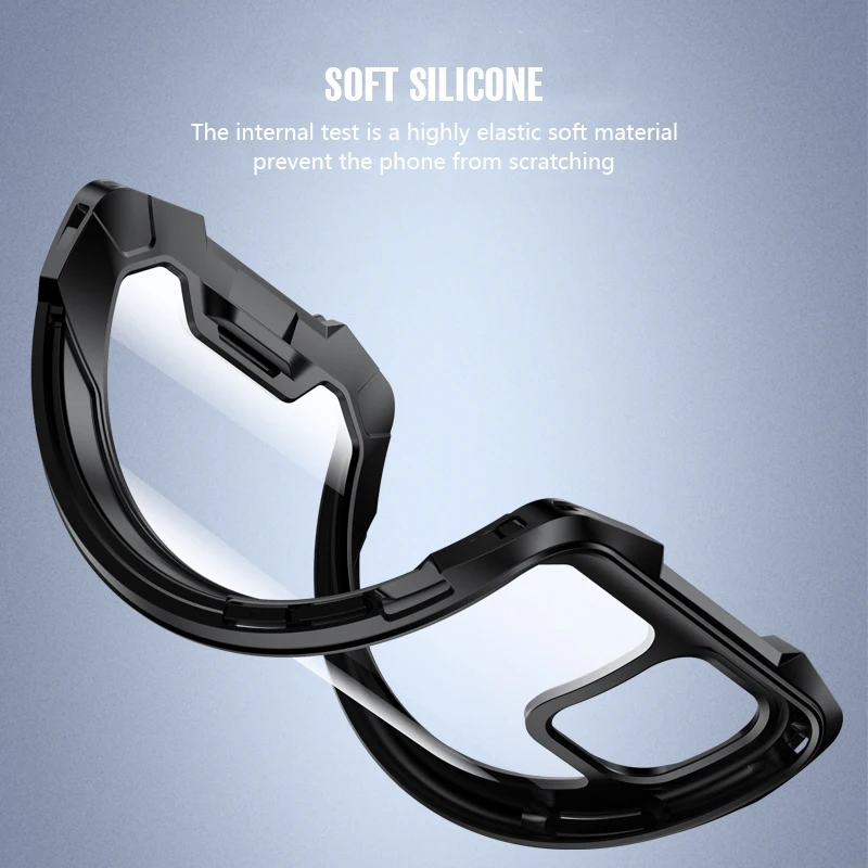 Luxury Shockproof Phone Case for iPhone 13 11 Pro Max XS 12 Mini Soft Silicone Transparent Airbag Metal Frame Back Cover Lanyard