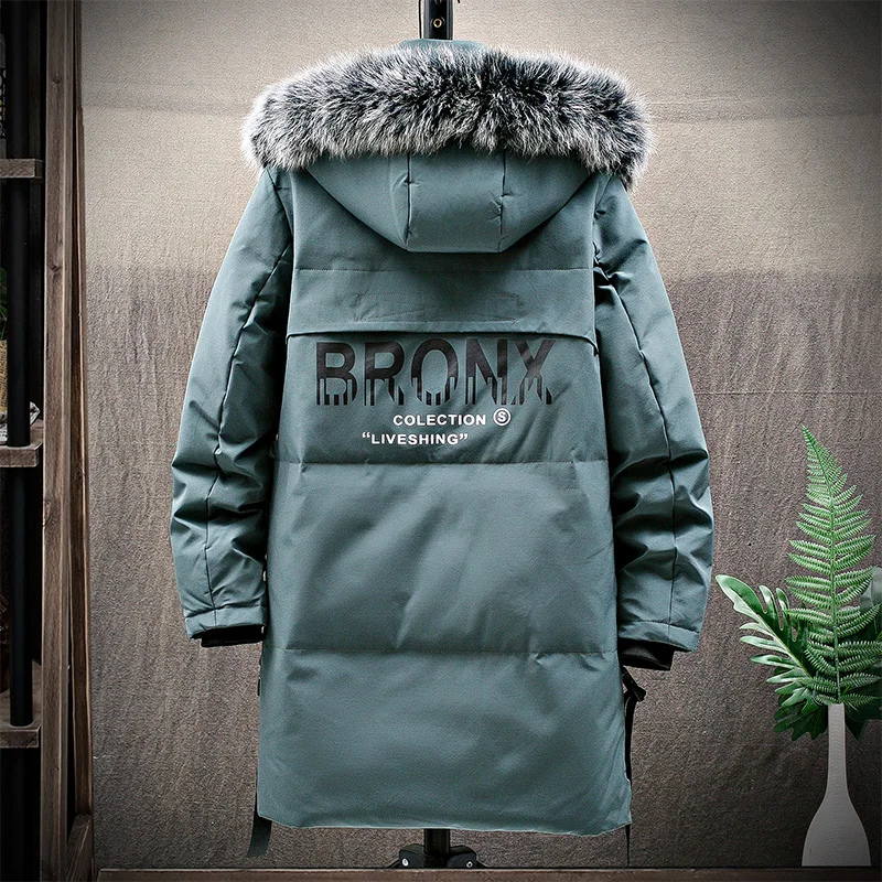 2022 down jacket men's medium long winter trend hooded coat lovers' new winter style thickened warmth