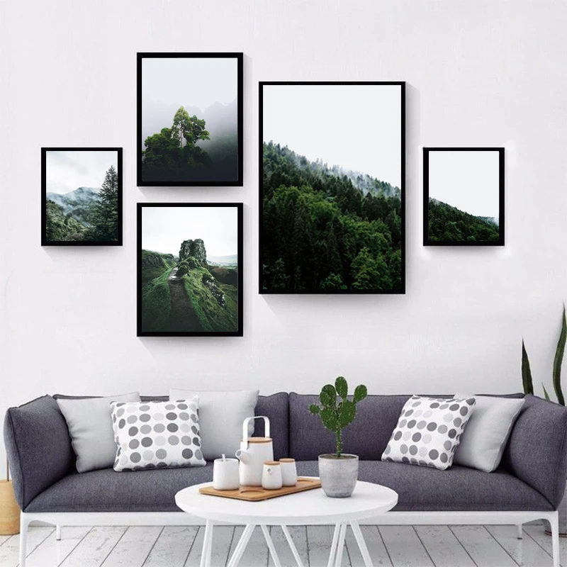 

Картина с изображением гор, туманного леса, природный пейзаж, украшение в скандинавском стиле, пейзаж, печать на стене, Картина на холсте