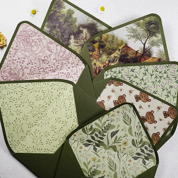 

5pcs/set Avocado Green Series Vintage Envelopes Wedding Invitations Printing Lining Envelopes Invitation Stationary