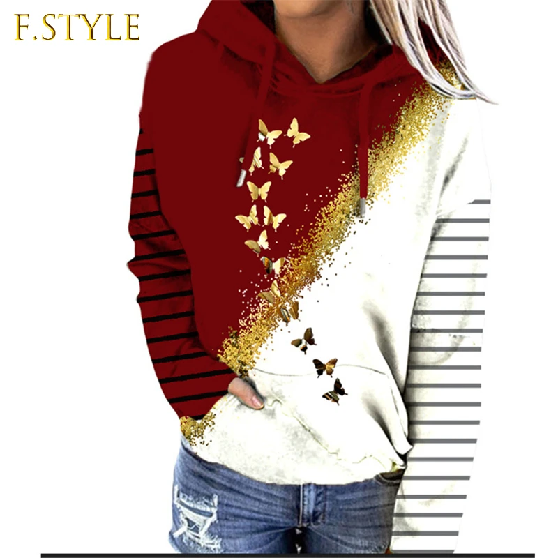 

Y2K Autumn Winter Butterfly Floral Print Thick Women Fleece Hoodies Casual Streetwear Pullover Female Top Oversized Sweatshirts