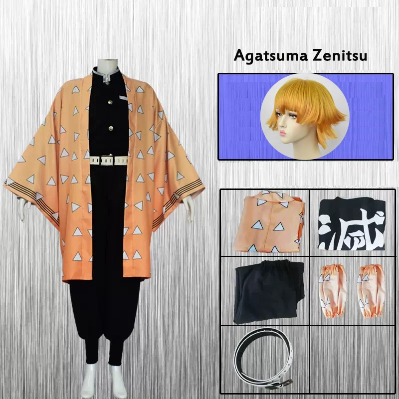Agatsuma Zenits Косплей демона Slayer Kimetsu no Yaiba Custume аниме одежда Униформа часы парик