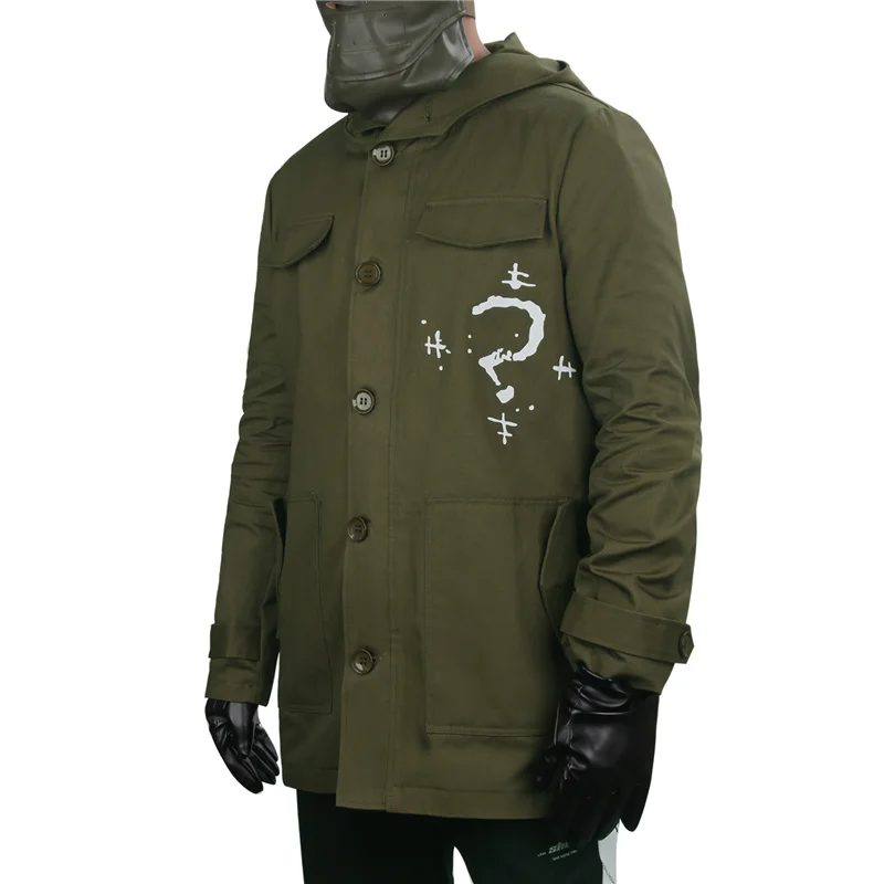 Halloween The Robert Bat Riddler Costume Hoodie Jackt Army Green Coat Edward Nygma Men Full   Suits with Mask