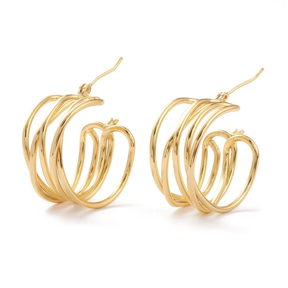 

5pairs Brass Hoop Earrings with Steel Pin and Plastic Ear Nuts Long-Lasting Plated Real 18K Gold Plated 26x25x14mm Pin: 0.8mm
