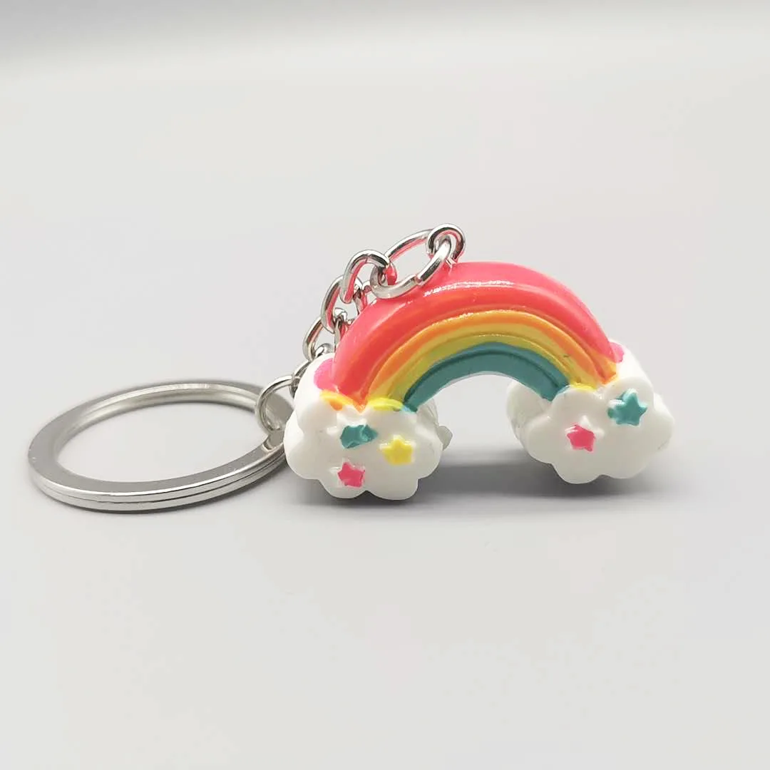1PCSCartoon 3D three-dimensional rainbow keychain resin bag pendant car key ring gift wholesale promotion |