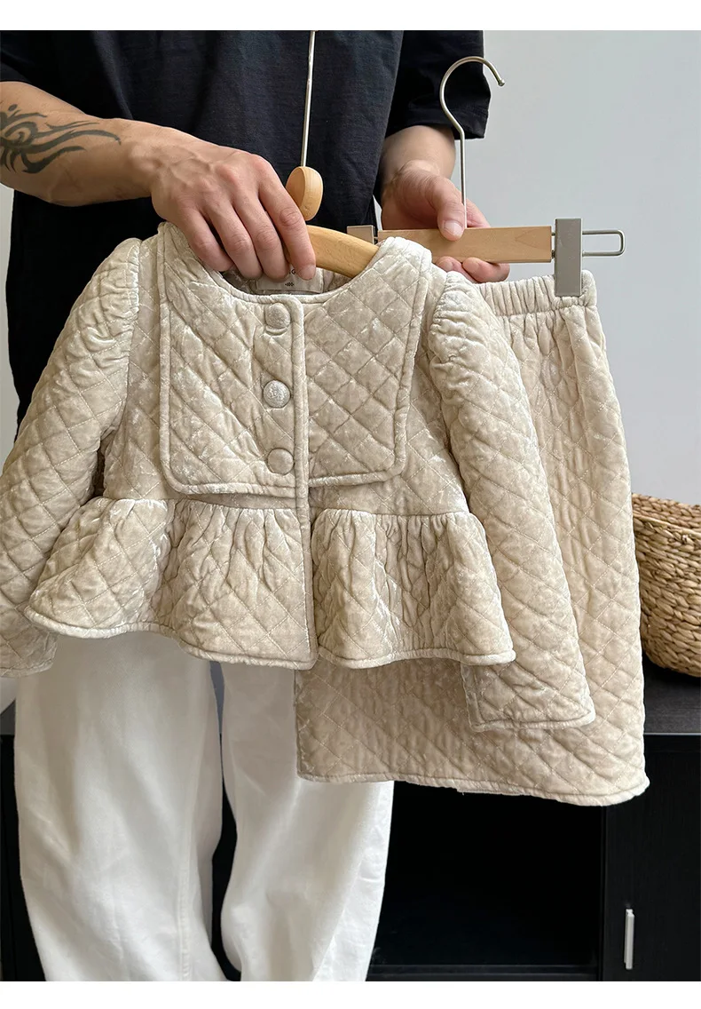 Детские комплекты Осень-зима бархатная хлопковая утепленная детская однотонная