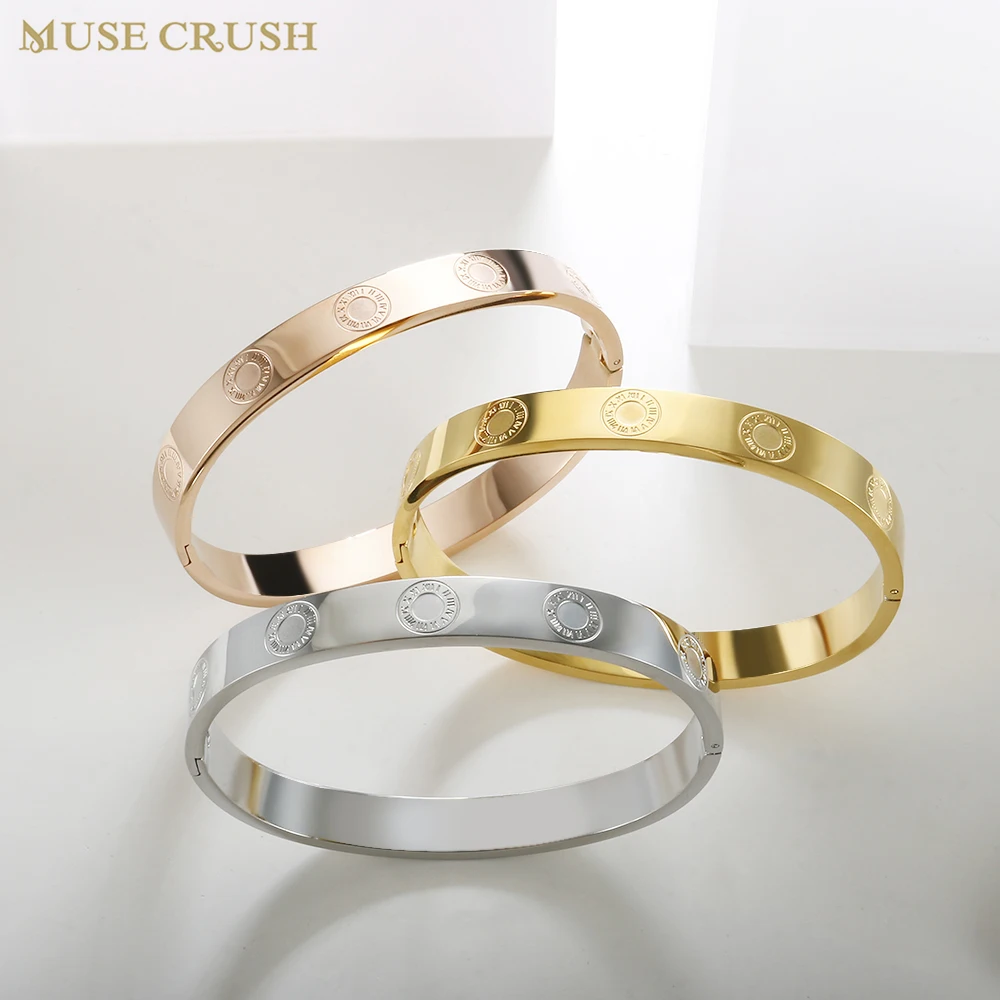 

New Fashion Roman Numerals Bracelet for Women Stainless Steel Gold Plating Waterproof Jewelry Woman Bracelets Bangle Wholesale