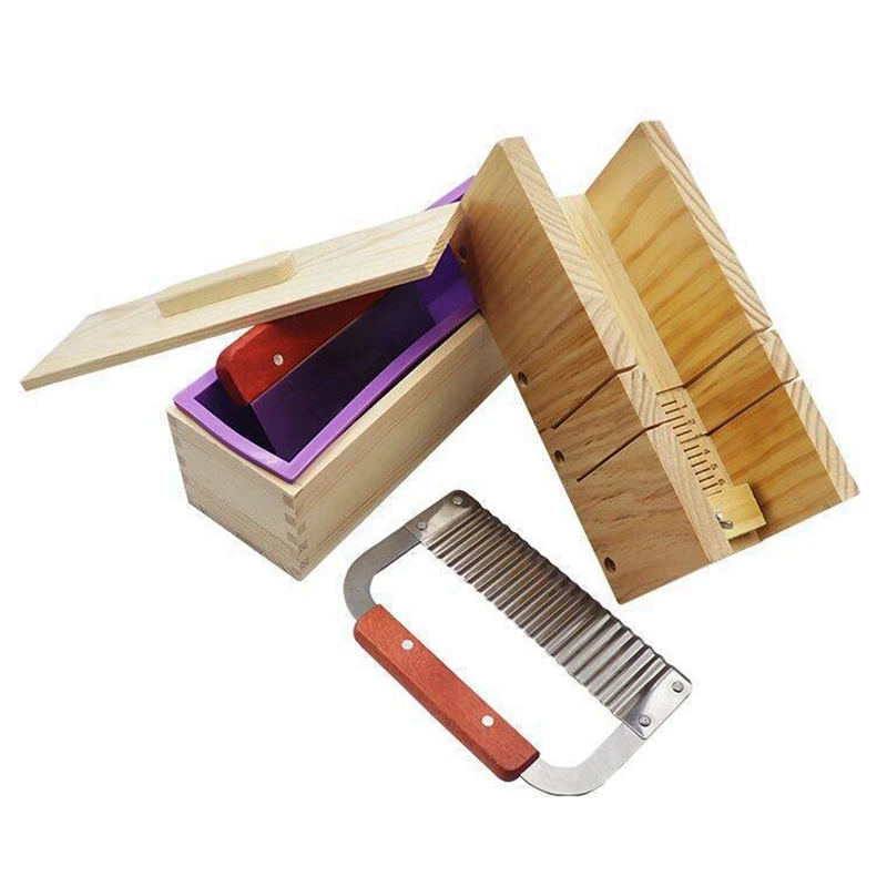 

Promotion! Soap Making Mold With Stainless Steel Wave And Straight Slicer, Bread Soap Mold Set Comes With Wooden Box