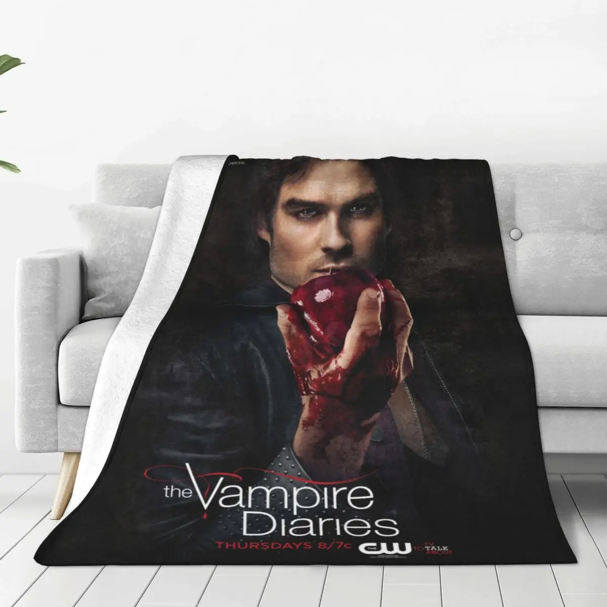 

Damon Salvatore The Vampire Diaries Flannel Throw Blanket Horror Blankets for Bedding Bedroom Lightweight Thin Bed Rug