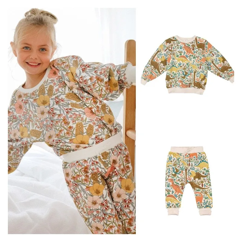 

In Stock 2022 Spring Children's Sweater Suit Boys and Girls Long-sleeved Tops Bottoming Shirts Animal Pattern Sweatshirt Pants