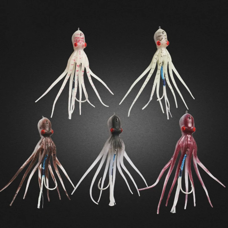 

3D Octopus Bait 110g 150g 200g 15cm 20cm Fishing Lure Artificial Saltwater Long Tail Squid Skirt TPE Soft UV Glow Tackle