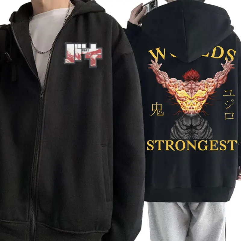 

Anime Man Baki The Grappler Yujiro Hanma Woelds Strongest Graphic Zip Hoodies Men Women Cartoon Zipper Hoodie Mens Streetwear