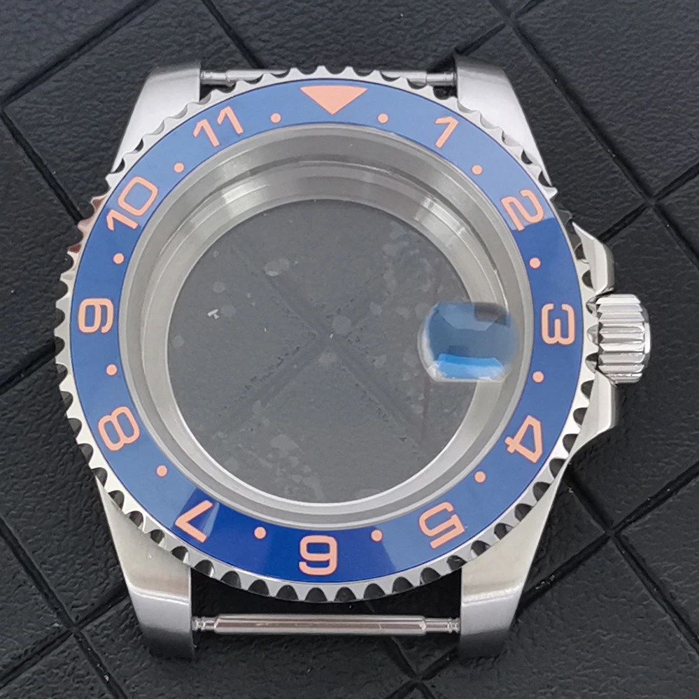 Modified 40mm Watch Case Fine Stainless Steel Transparent Caseback Bezel Sapphire Glass Magnifying Glass Fit NH34GMT Movement