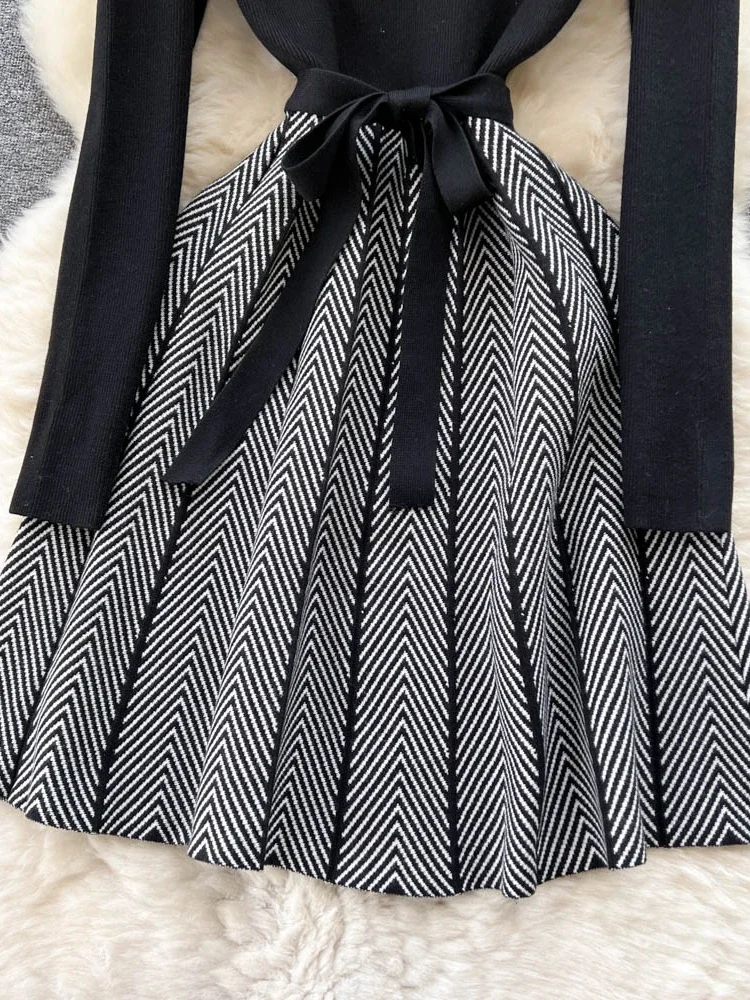 Женское зимнее толстое вязаное платье-свитер водолазка свободные платья на