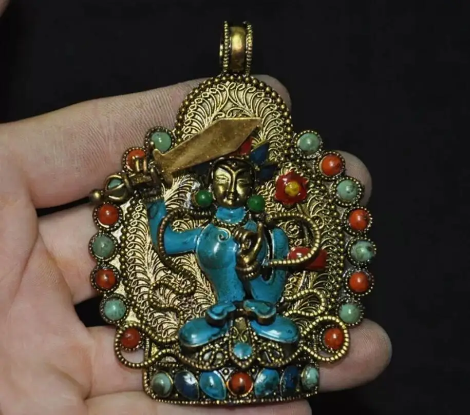 Тибетская инкрустация драгоценный камень держатель искусственный меч статуя