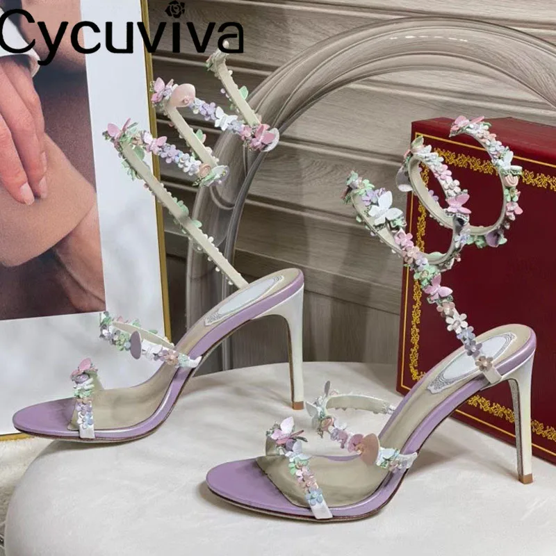 

Romantic Flower Beadded Wedding High Heel Shoes Ladies Peep Toe Thin High Heel Gladiator Sandals Sexy Party Bridal Shoes Woman