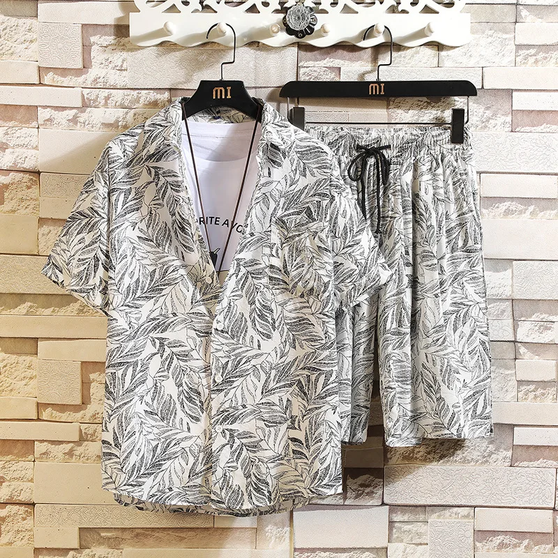 Summer New Men Print Short Sleeve Shirts Sets Lagre Size Loungewear 12Style Cotton Pajamas Suit Beach Travel Sleepwear Home Wear
