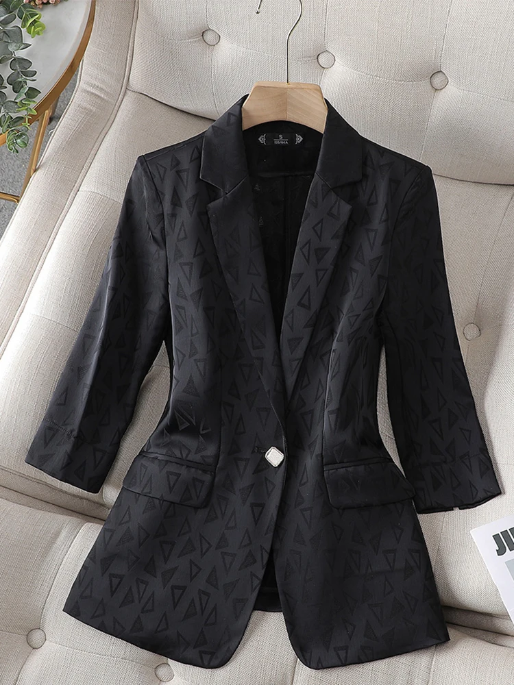 Summer Elegant Blazer for Women Office Wear to Work Korean Style One Button Casual Outerwears Plus Size Jacket Coat Tops