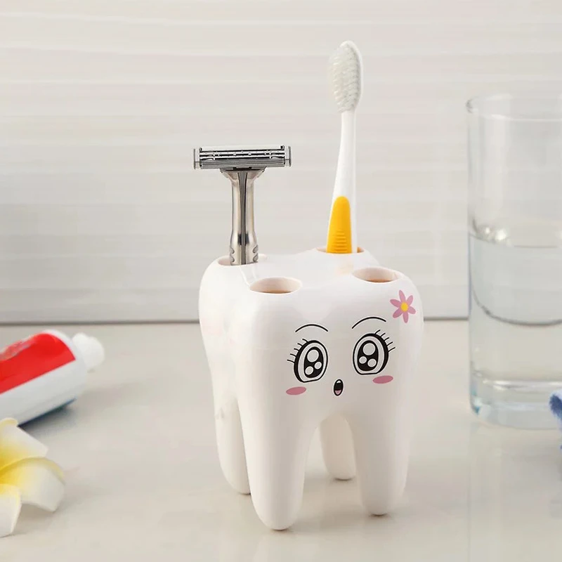 

Holder Brush Rack Cartoon Teeth Shape Bathroom Suppies 4 Holes Shaving Toothbrush Holder Stand