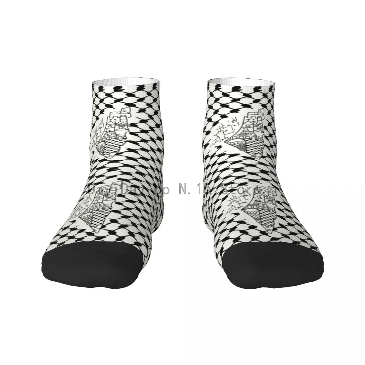 

Palestine Arabic Calligraphy Hatta Keffiyeh Men's Crew Socks Fashion Palestinian Map Kufiya Pattern Spring Summer Dress Socks