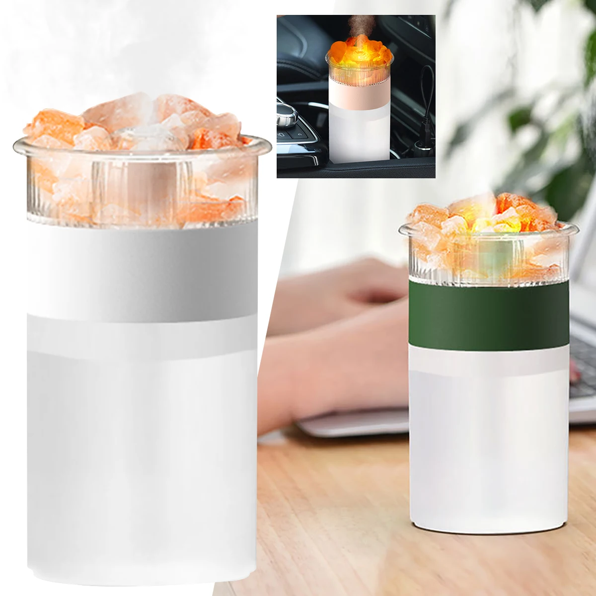 

250ml USB Salt Stones Humidifier with 7 Colors Night Light 5V/1A 2.5W Auto Shut-off Air Purifier Portable Silent Aroma Diffuser