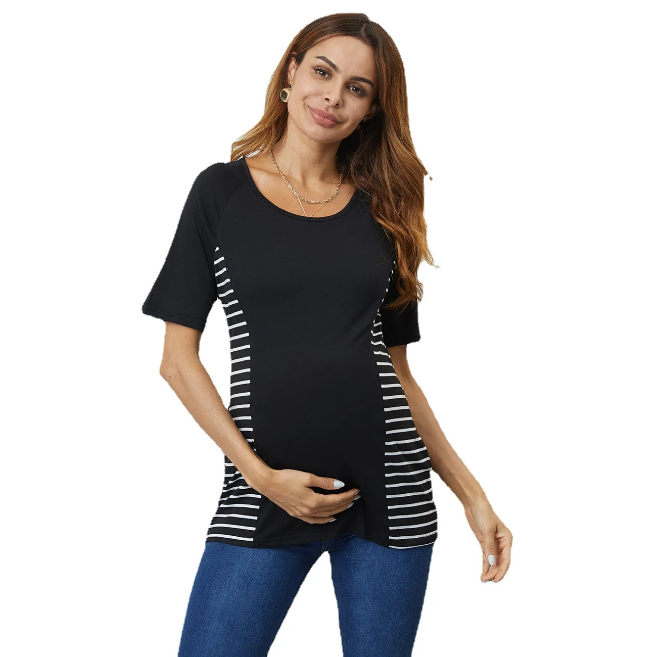 Feeding Tops Nursing Tops Women Maternity T-shirt Short-sleeved Solid Color Nursing Clothes Maternity Top Tshirt Femme Enceinte