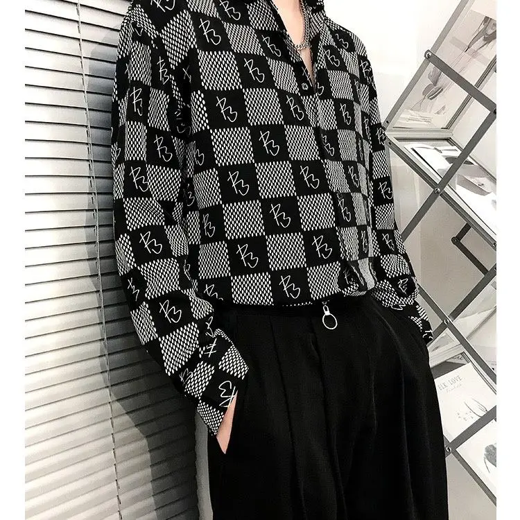 Long sleeve plaid shirt men's spring and autumn non-iron retro fashion brand shirt loose top