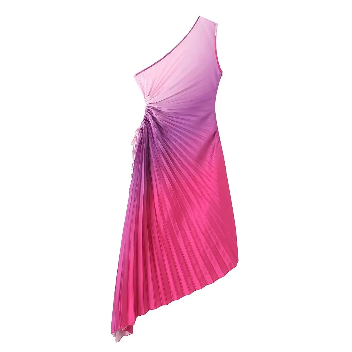 

Women's 2023 Chic Fashion Asymmetric Pleated Gradient Dress Retro Backless Single Shoulder Strap Women's Dress Mujer
