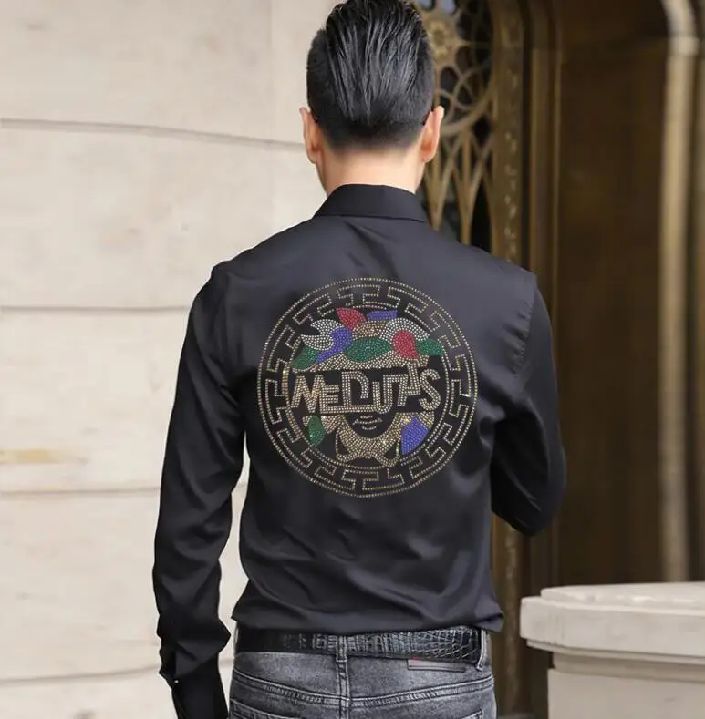 

Brand Rhinestone Men's Designer shirt Men's Top Solid Color Male drop shipping