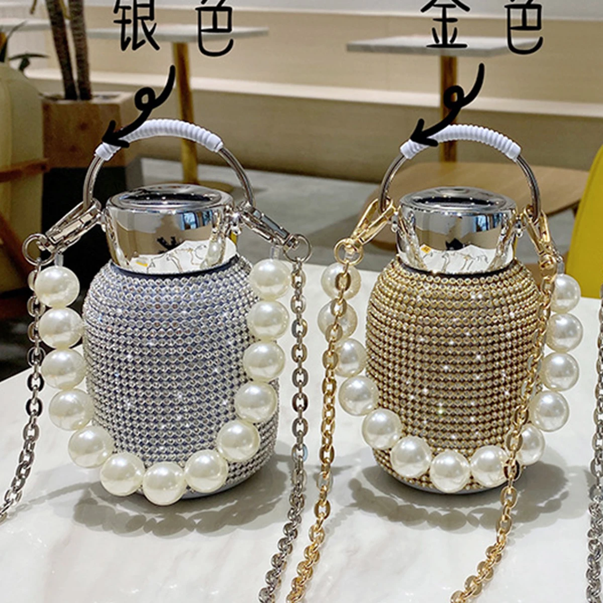 

NEW 300ml Creative Diamond Thermos Bottle with Chain Stainless Steel Bling Vacuum Flask Refillable Insulated Thermal Bottle