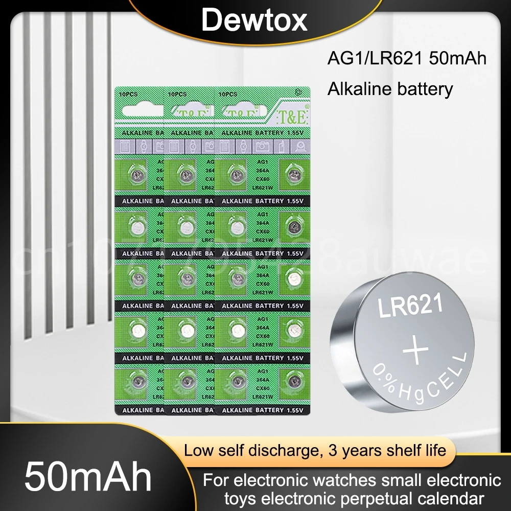 Щелочные батарейки AG1 LR621, 200 В, 50-1,55 шт., батарейки кнопочные 364 164 SR621 SR621SW SR60 SP364 TR621 AG 1 для часов и игрушек