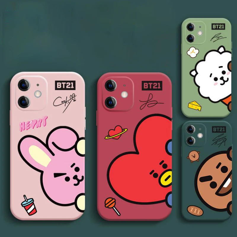 

Cartoon Kawaii Bt21 Cute Love Aries Powder Rabbit Cookies Frosted Silicone Phone Case for Iphone12 Phone Case Iphone13