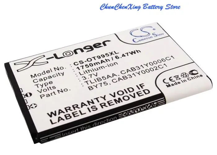 Высококачественный аккумулятор Cameron Sino 1750 мАч BY75 CAB31Y0006C1 TLIB5AA TLiB5AD для TCL/Alcatel A860 A968