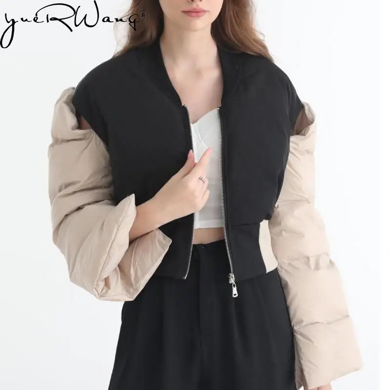 

Пуховик Yuerwang, женский, 2022, зимний, короткий, с V-образным вырезом, с высокой талией