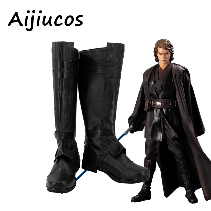 

Epic Movie Jedi Anakin Skywalker Cosplay Shoes Halloween Party Artificial Leather Black Boots Custom Made For Unisex