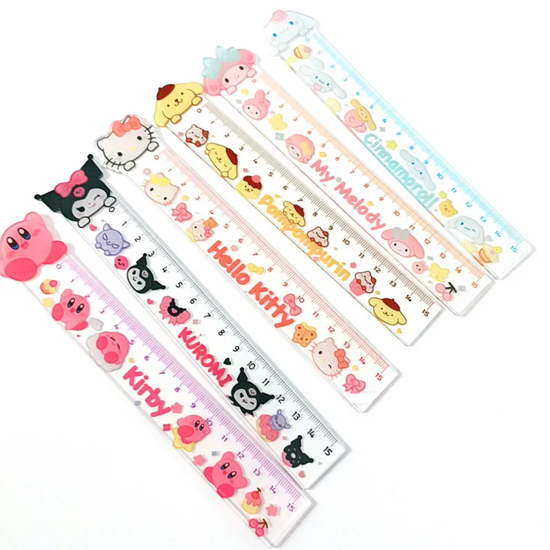 

15Cm Sanrios Cartoon Series Acrylic Kuromi Cinnamoroll Mymelody Pompompurins Student Ruler Stationery Standard Measuring Ruler