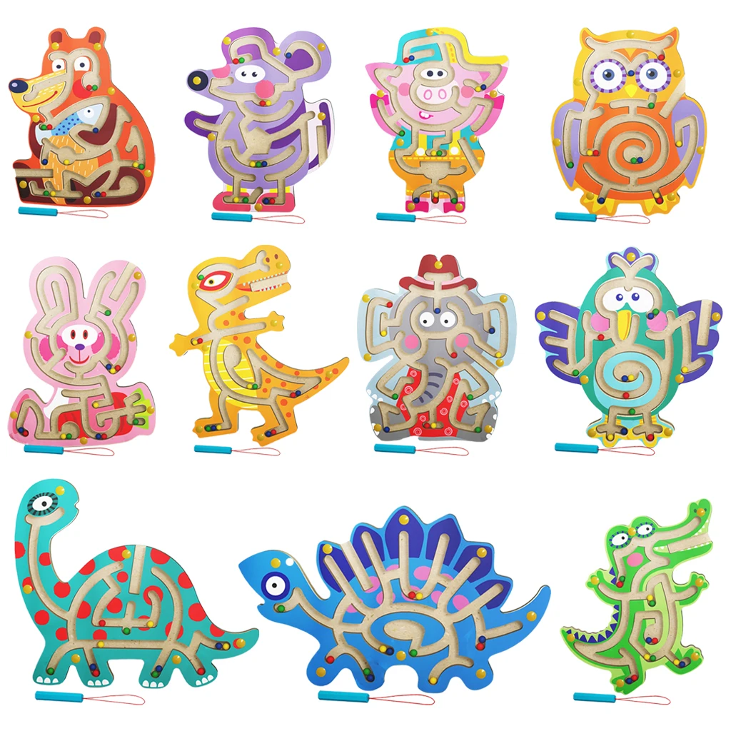 

Wooden Bead Maze Toy Brain Teaser Puzzle Maze Board Cartoon Animal Shaped
