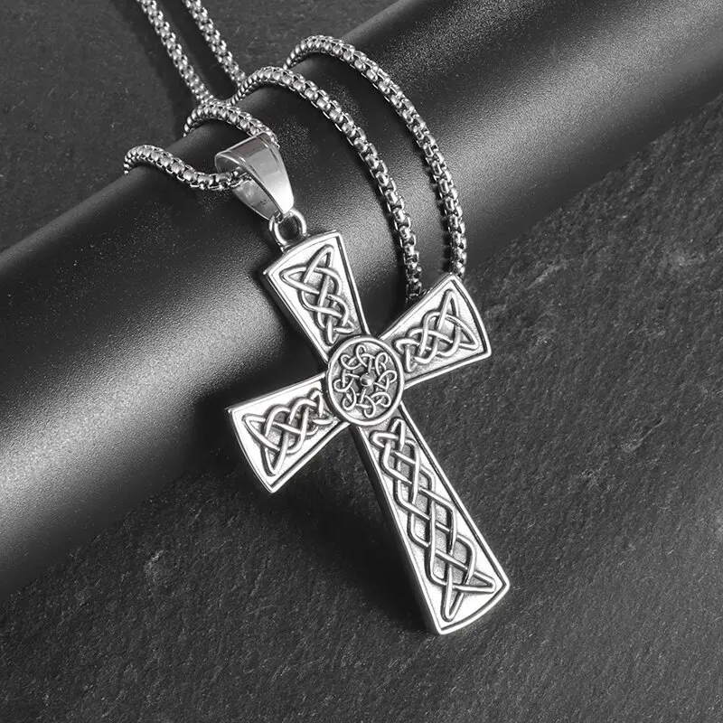 

Viking Celtic Knot Cross Pendant Statement Men's Charm Amulet Necklace Vintage Nordic Jewelry