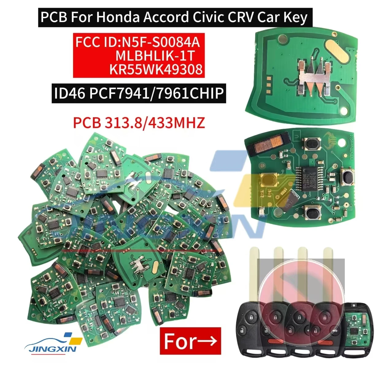 Печатная плата Jingxin для Honda Accord Civic CRV 4 кнопки ID46 PCF7941/7961 чип FCC ID: KR55WK48308/MLBHLIK-1T/N5F-S0084A