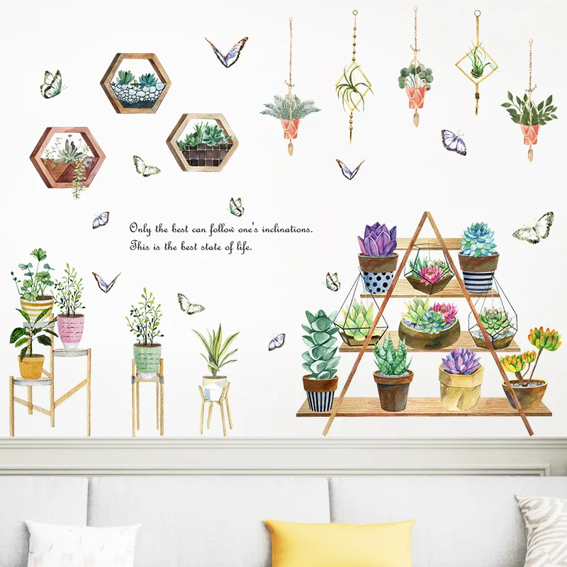 Фото Наклейки на стену с рисунком цветов Растения в горшке для украшения гостиной ПВХ