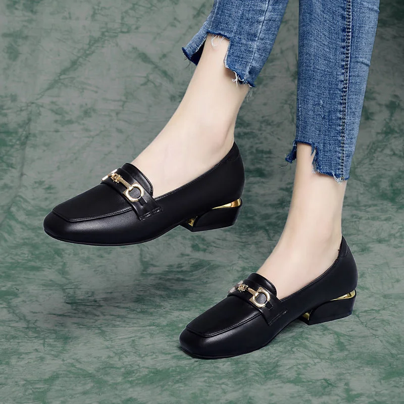 

Женские туфли из натуральной кожи, на мягкой подошве, с закрытым носком, на толстом каблуке, весна-лето 2023