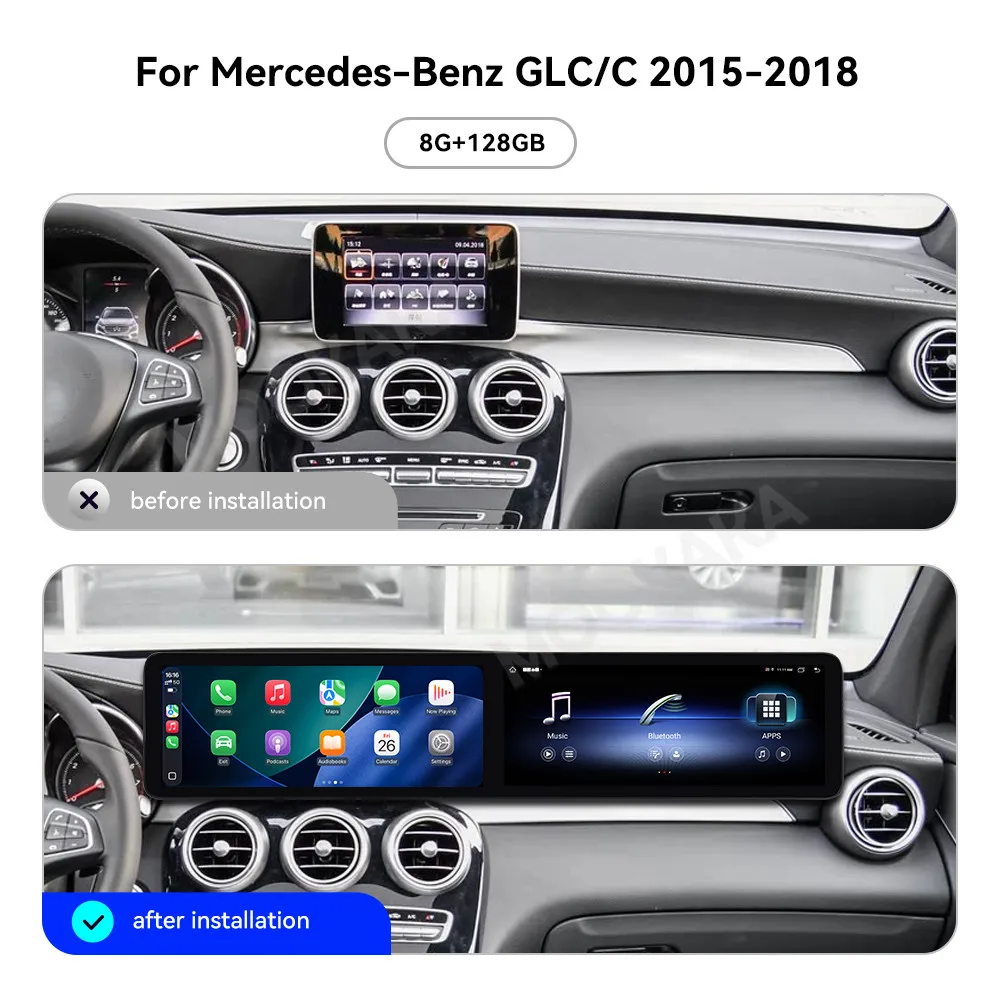 Фото 24,6-дюймовый автоматический радиоприемник с GPS-навигацией для Mercedes Benz GLC W253 C W205 2015-2018, автомобильный стерео головное устройство с двойным экраном Android Carplay №4