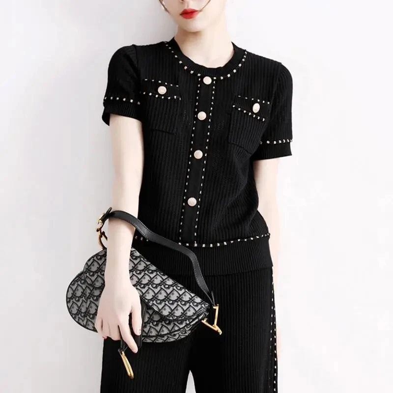 Корейский модный ледяной вязаный костюм летний трендовый Повседневный пуловер с