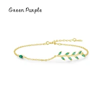 green purple real 925 sterling silver romantic plant zircon bracelet fit women sterling silver fine leaves jewelry gift 2022 new